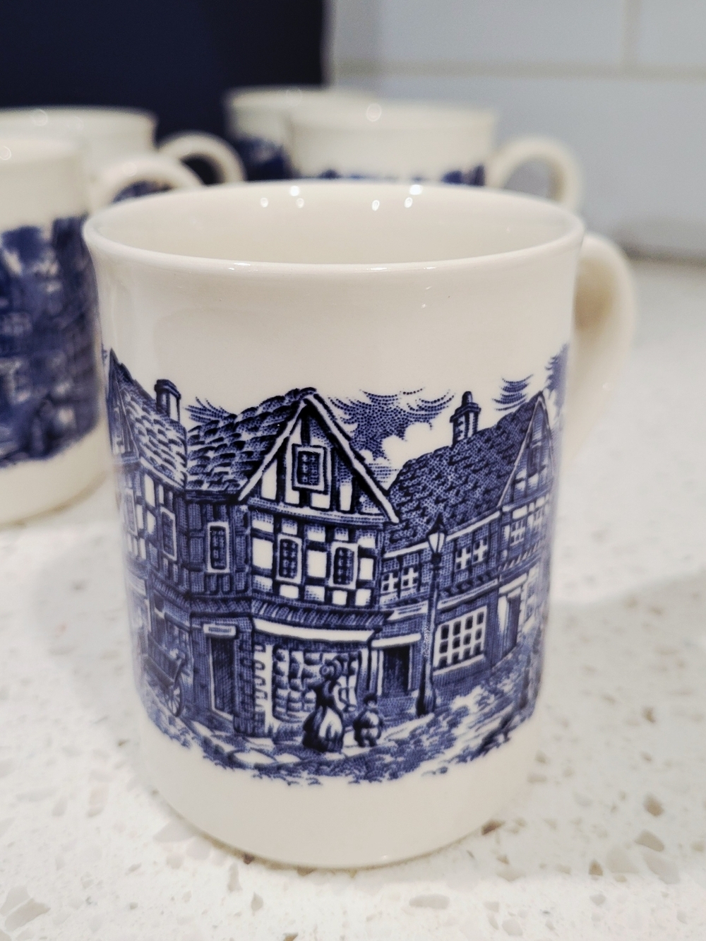 VTG EIT England Blue & White Transferware Dickens Mugs | Ironstone $19 Each - Picture 3 of 7